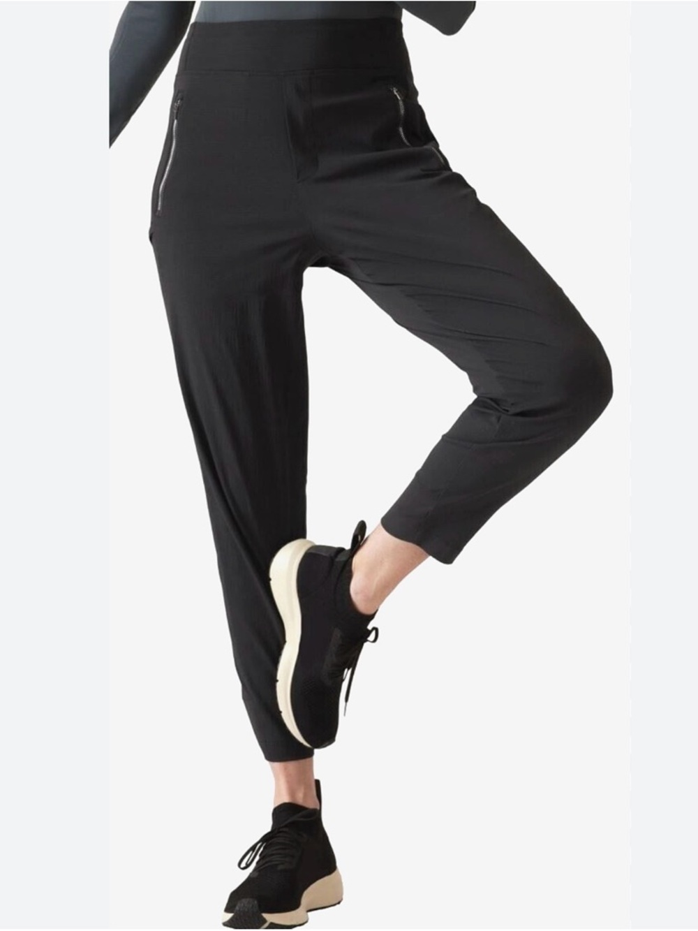 Athleta Trekkie North Joggers Black Tapered Leg Pants Women’s Size 10 Comfy